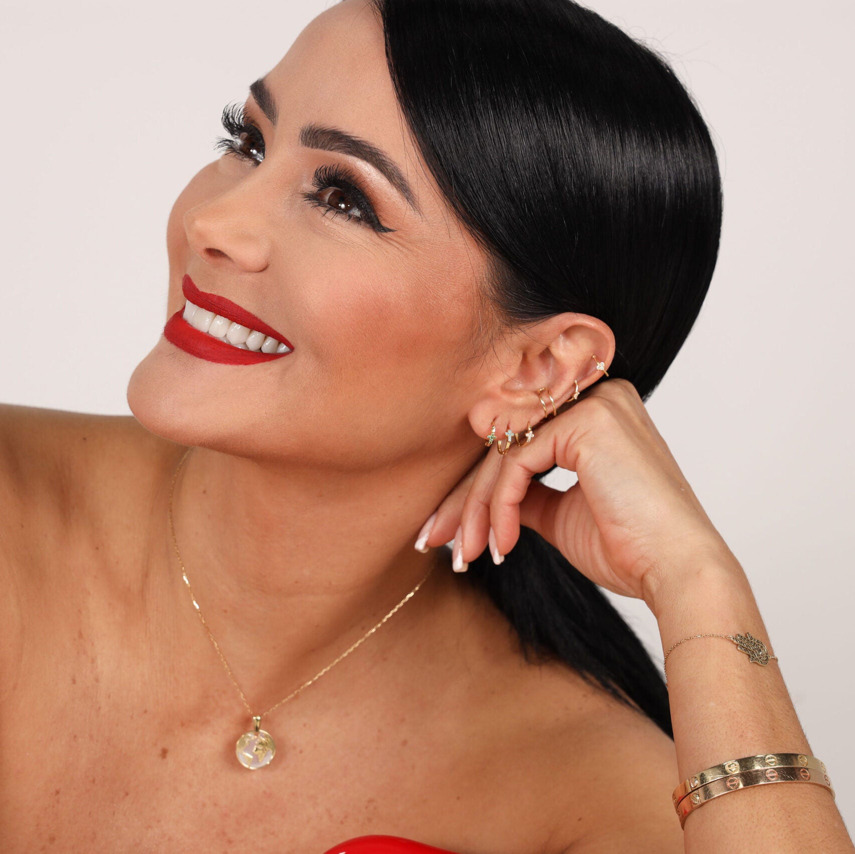 Cuff with Heart Zircones Pave - 18Kts Yellow Gold