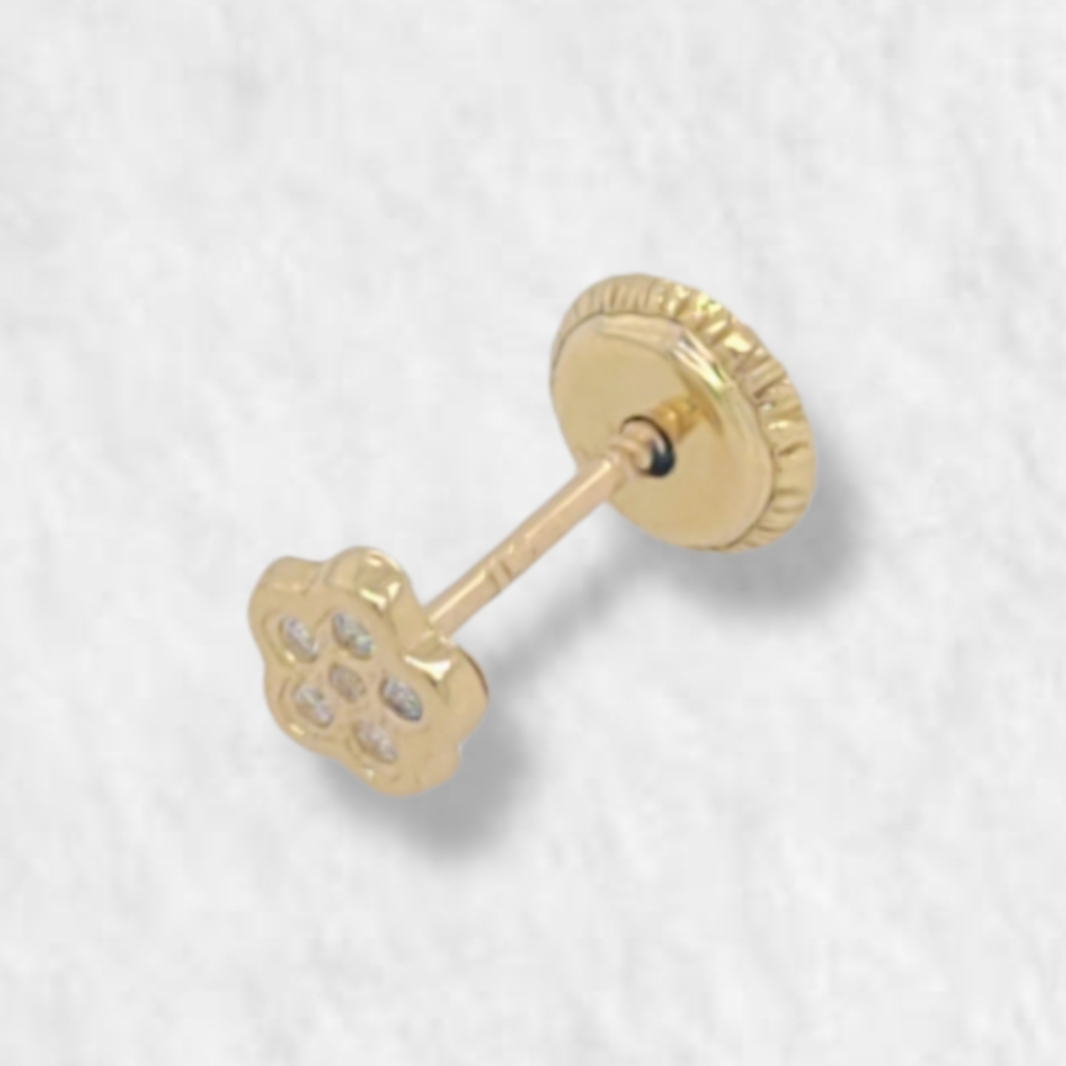 Single Flower with Pave Zircons (Screwback/Openers) - 18K Yellow Gold