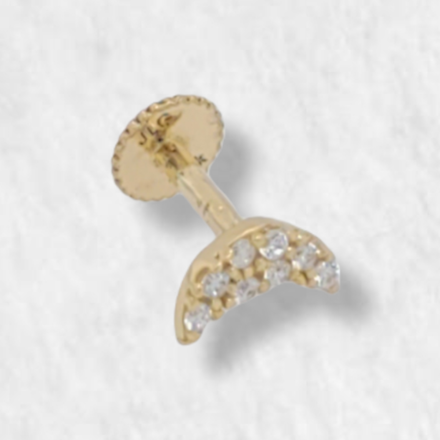 Half Moon Single Pendant with Zircons - 18K Yellow Gold