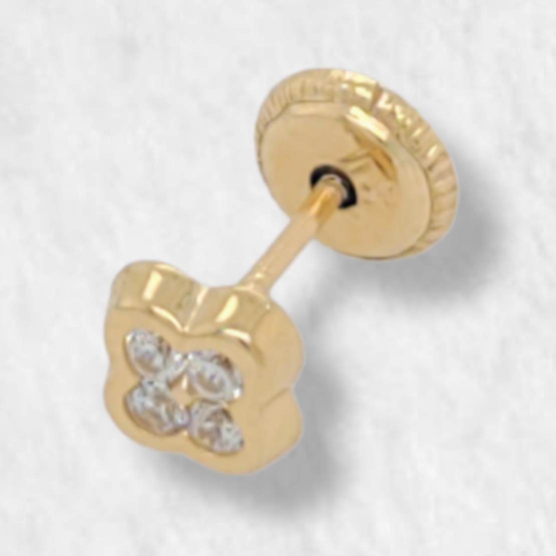 Clover Single Piece with Pave Zircons (Screwback/Openers) - 18K Yellow Gold